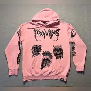Broken Promises Hoodie Men’s Large Pink Graphic Streetwear Skull Rose